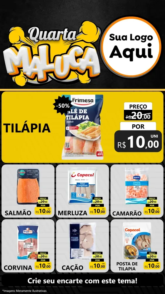 Modelo de Rede Social para Stories com o tema Quarta Maluca para Peixaria
