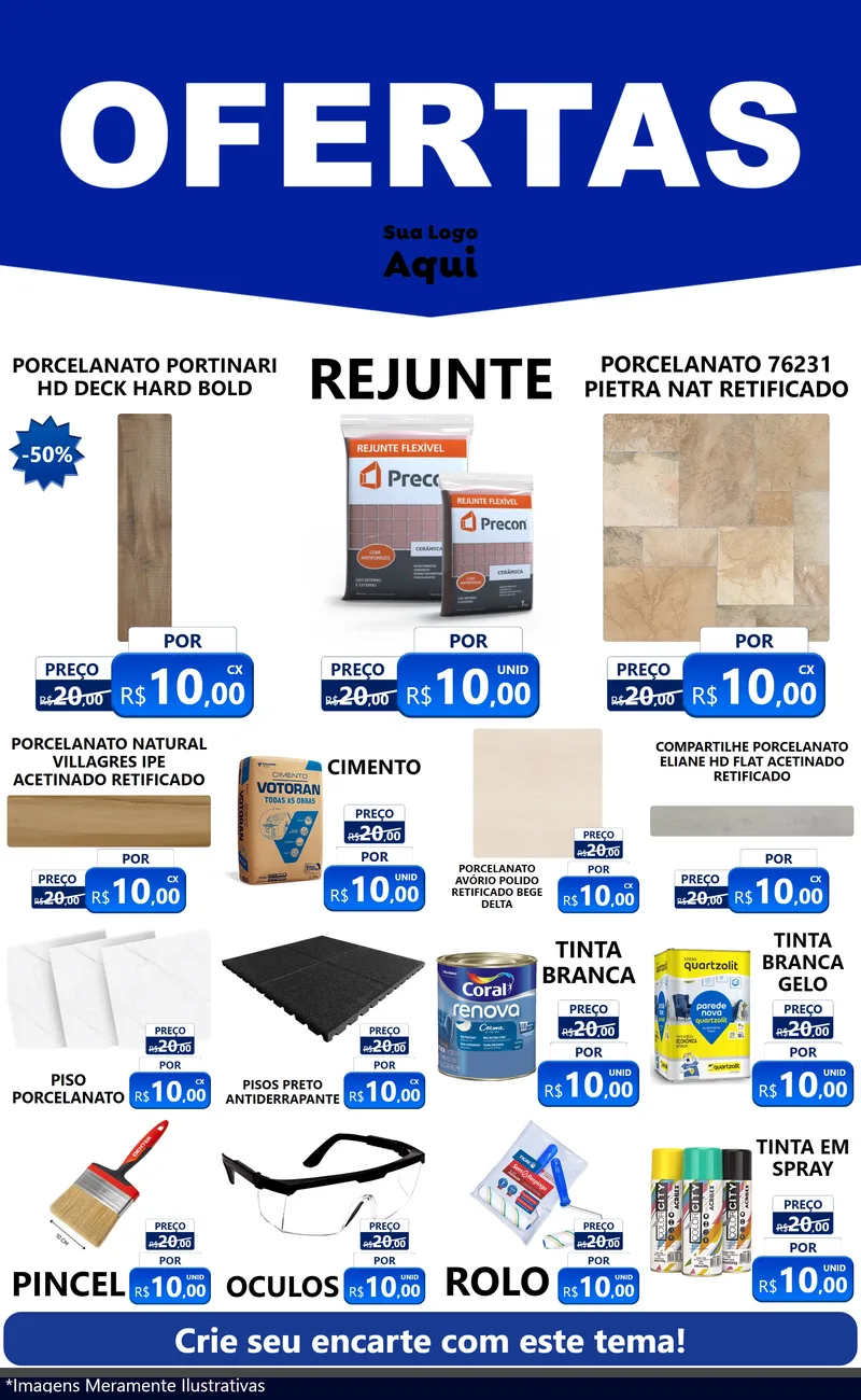 Modelo de Encarte para Encarte Grande com o tema Ofertas Azul Cartaz para Pisos e revestimentos