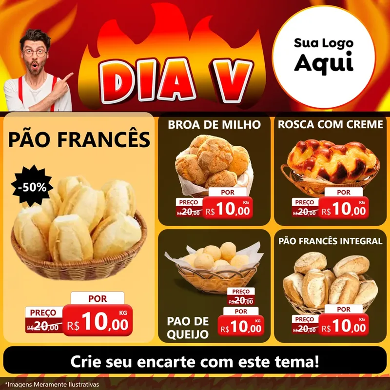 Modelo de Rede Social para Feed Facebook com o tema Dia V para Padaria