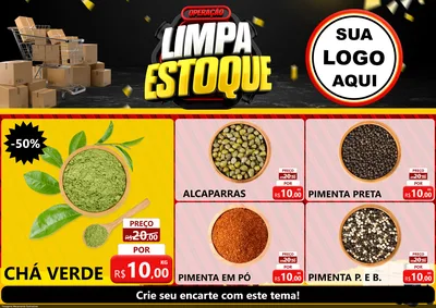 Modelo de Encarte para Encarte A4 Horizontal com o tema Operação Limpa Estoque para Produtos Naturais