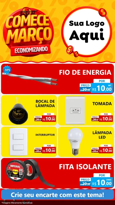 Modelo de TV para TV Vertical com o tema Comece Março Economizando para Materiais Elétricos