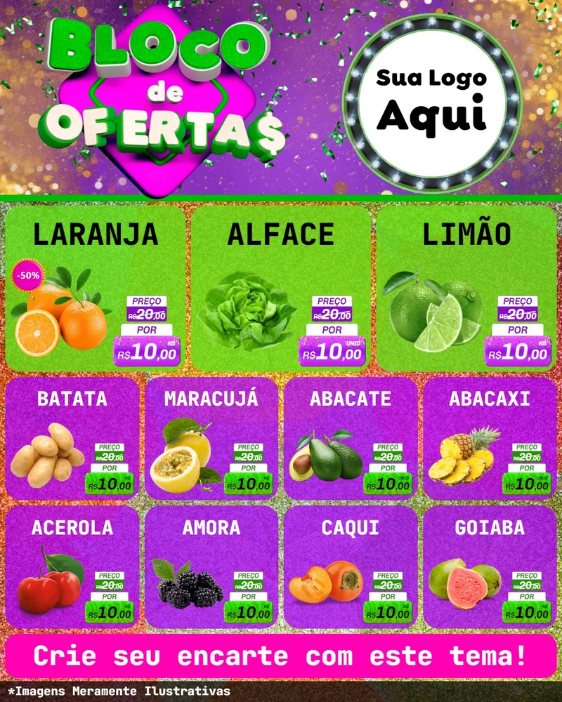 Modelo de Rede Social para Feed Instagram com o tema Bloco de Ofertas para Hortifrúti