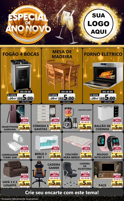 Modelo de Encarte para Encarte Grande com o tema Especial de Ano Novo para Móveis e Eletro