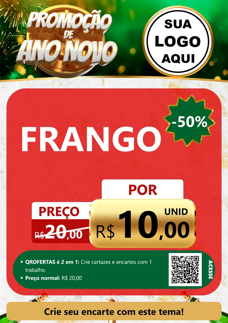 Modelo de Cartaz para Cartaz A4 Vertical com o tema Promoção de Ano Novo para Assados