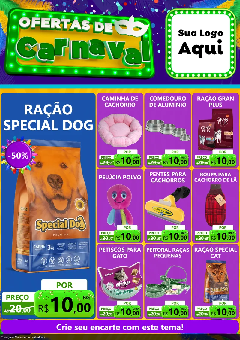 Modelo de Encarte para Encarte A4 Vertical com o tema Ofertas de Carnaval para Pet Shop