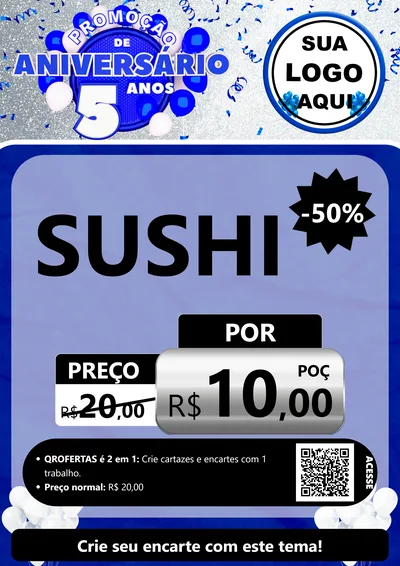 Modelo de Cartaz para Cartaz A4 Vertical com o tema Promoção de Aniversário - 5 Anos para Comida japonesa