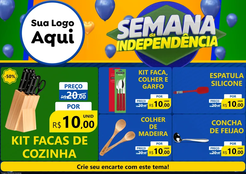 Modelo de Encarte para Encarte A4 Horizontal com o tema Semana da Independência para Utilidades Domésticas