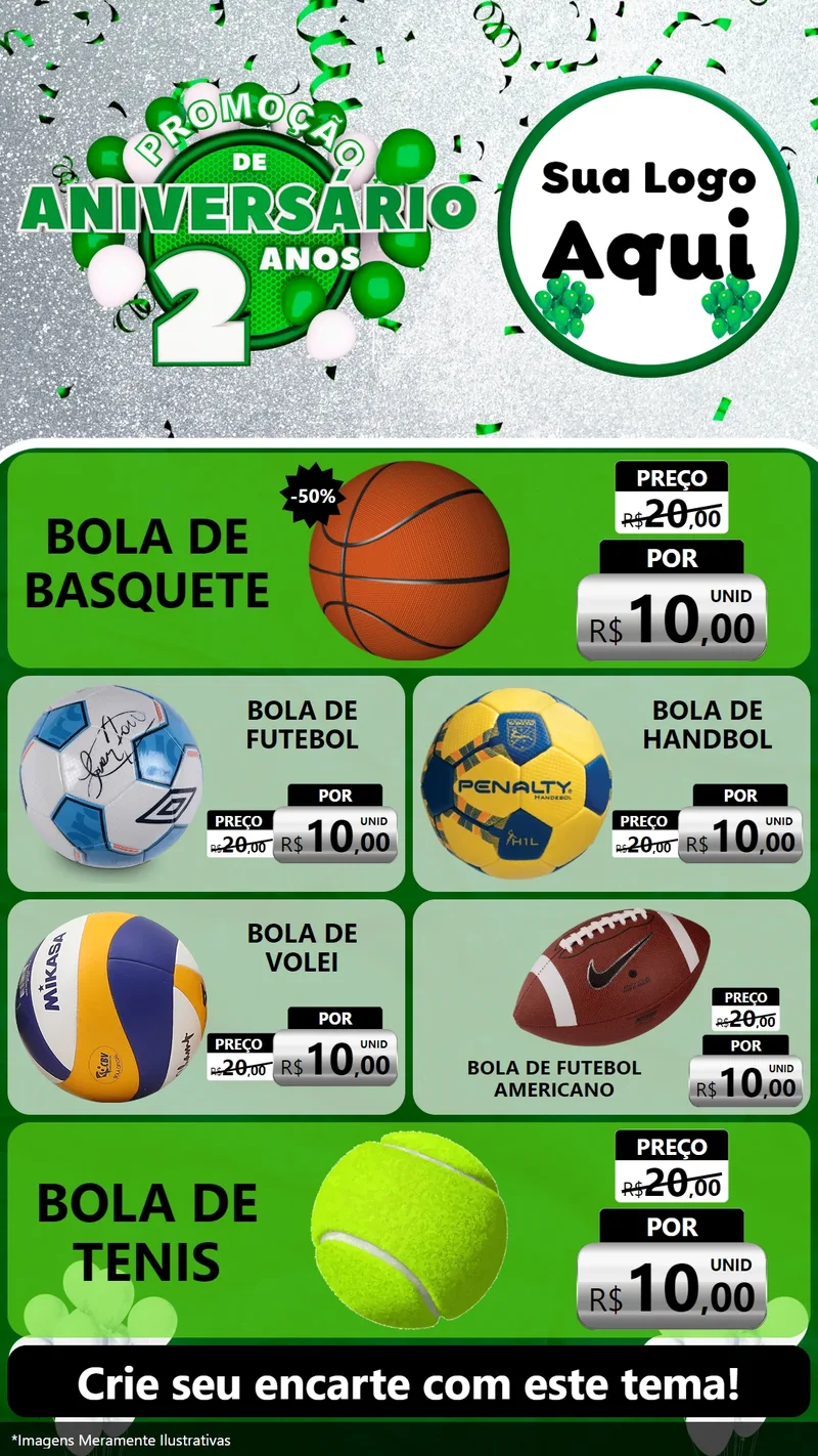 Modelo de TV para TV Vertical com o tema Promoção de Aniversário - 2 Anos para Artigos Esportivos