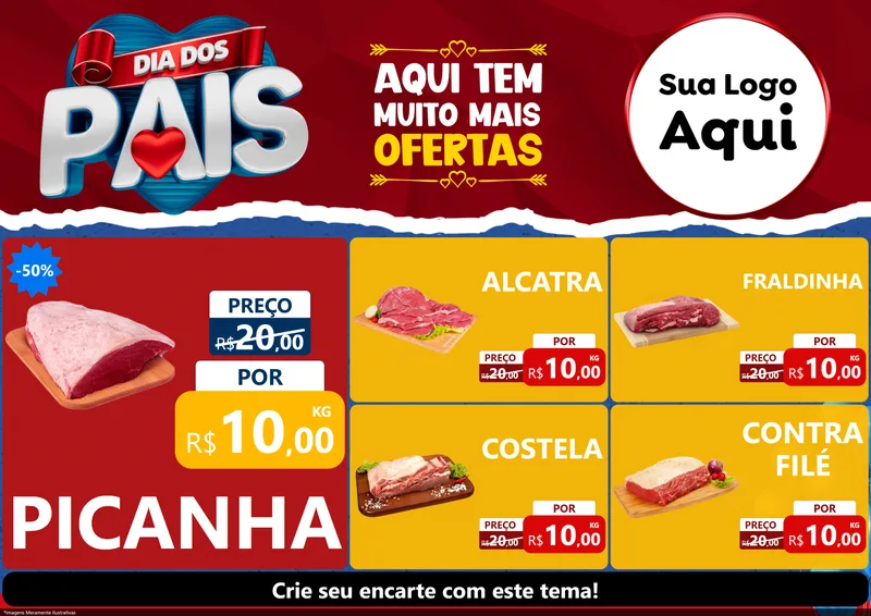 Modelo de Encarte para Encarte A4 Horizontal com o tema Dia dos Pais para Açougue