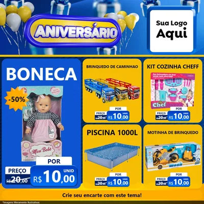 Modelo de Rede Social para Feed Facebook com o tema Aniversário para Brinquedos