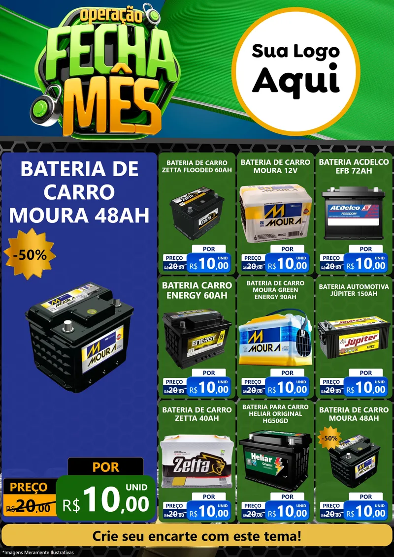 Modelo de Encarte para Encarte A4 Vertical com o tema Operação Fecha Mês para Baterias Elétricas