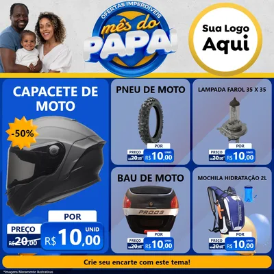 Modelo de Rede Social para Feed Facebook com o tema Ofertas Imperdíveis Mês Do Papai para Moto peças