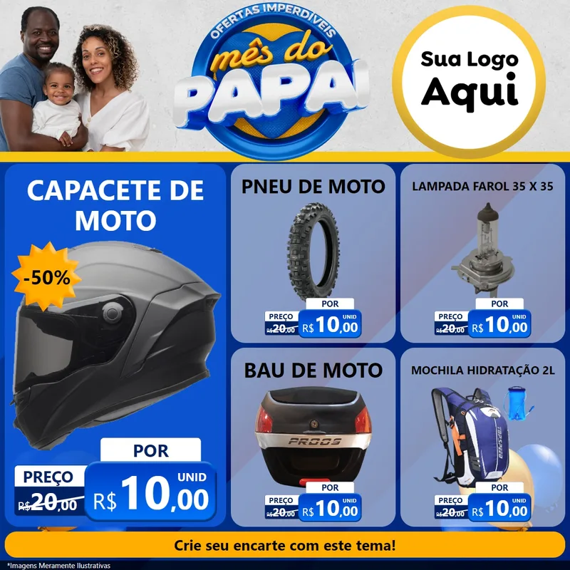 Modelo de Rede Social para Feed Facebook com o tema Ofertas Imperdíveis Mês Do Papai para Moto peças