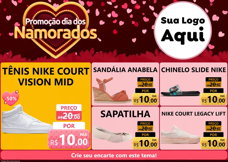 Modelo de Encarte para Encarte A4 Horizontal com o tema Promoção Dia Dos Namorados para Calçados