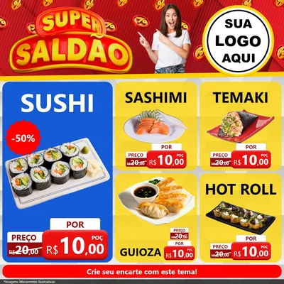 Modelo de Rede Social para Feed Facebook com o tema Super Saldão para Comida japonesa