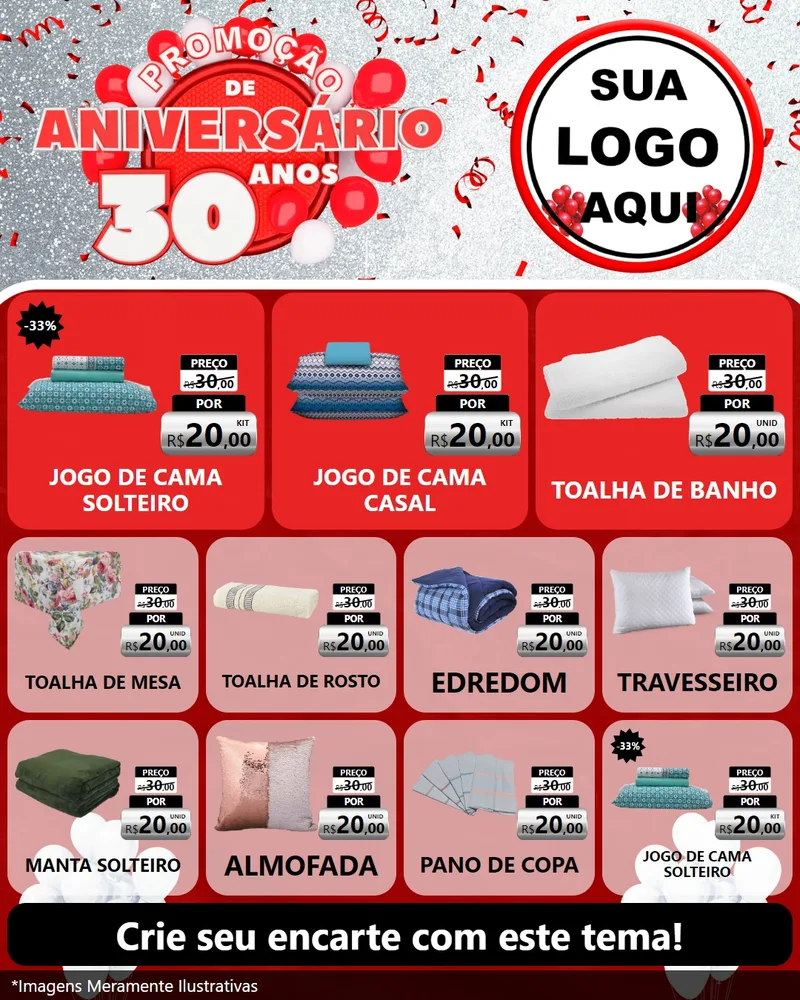 Modelo de Rede Social para Feed Instagram com o tema Promoção de Aniversário - 30 Anos para Cama, Mesa e Banho