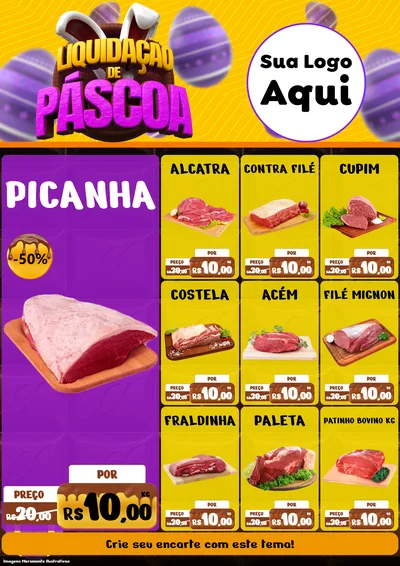 Modelo de Encarte para Encarte A4 Vertical com o tema Liquidação de Páscoa para Açougue