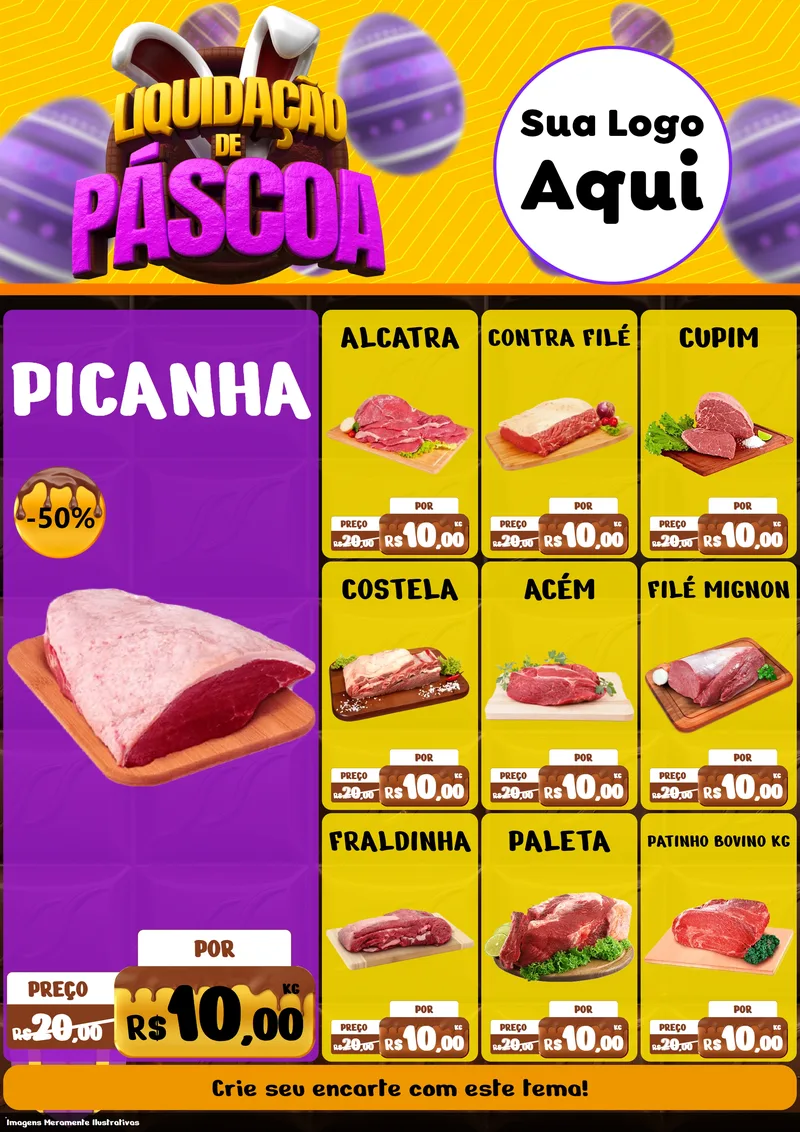 Modelo de Encarte para Encarte A4 Vertical com o tema Liquidação de Páscoa para Açougue