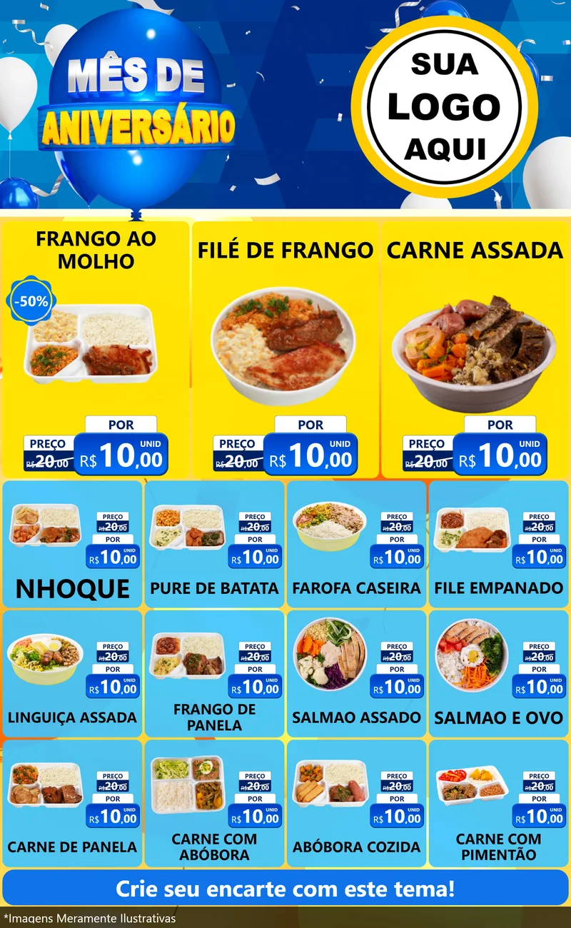 Modelo de Encarte para Encarte Grande com o tema Mês de Aniversário para Restaurante