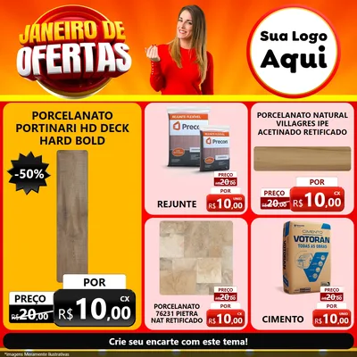 Modelo de Rede Social para Feed Facebook com o tema Janeiro de Ofertas para Pisos e revestimentos