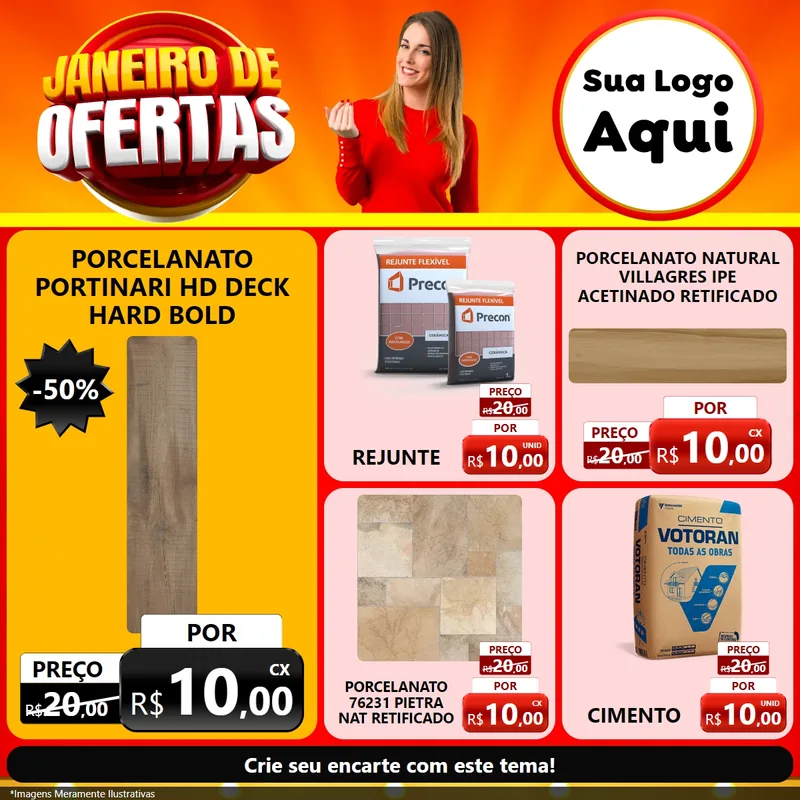 Modelo de Rede Social para Feed Facebook com o tema Janeiro de Ofertas para Pisos e revestimentos