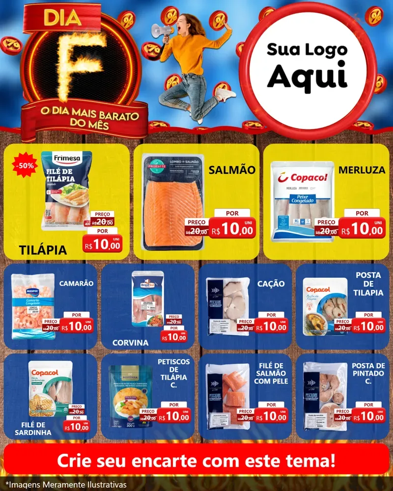 Modelo de Rede Social para Feed Instagram com o tema Dia F - O Dia Mais Barato Do Mês para Peixaria