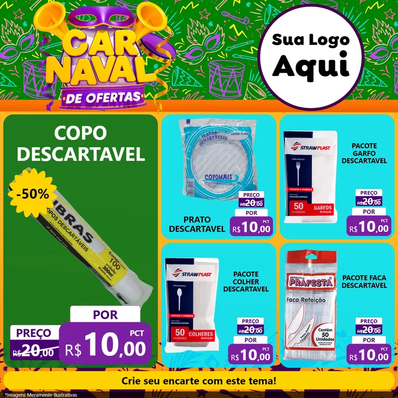 Modelo de Rede Social para Feed Facebook com o tema Carnaval de Ofertas para Embalagens