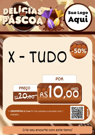 Modelo de Cartaz para Cartaz A4 Vertical com o tema Delícias de Páscoa para Hamburgueria