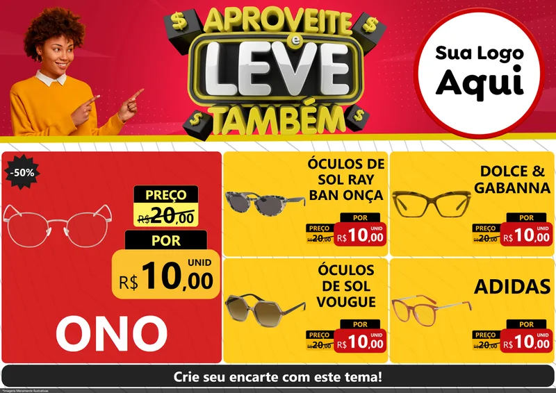 Modelo de Encarte para Encarte A4 Horizontal com o tema Aproveite e Leve Também para Óticas