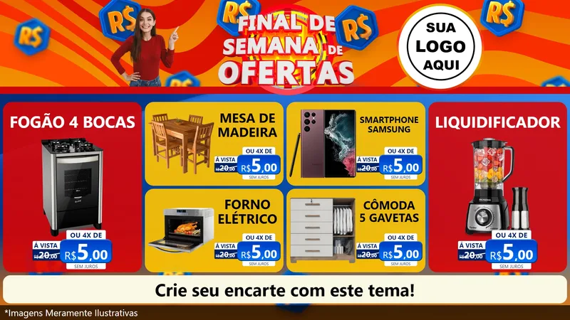 Modelo de TV para TV Horizontal com o tema Final de Semana de Ofertas para Móveis e Eletro
