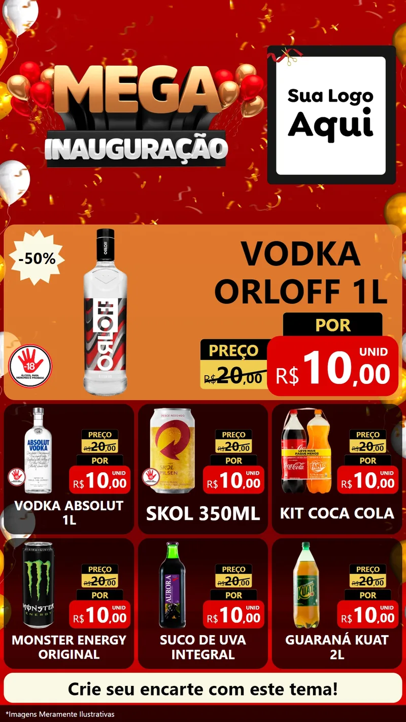 Modelo de Rede Social para Stories com o tema Mega Inauguração para Distribuidora de bebidas