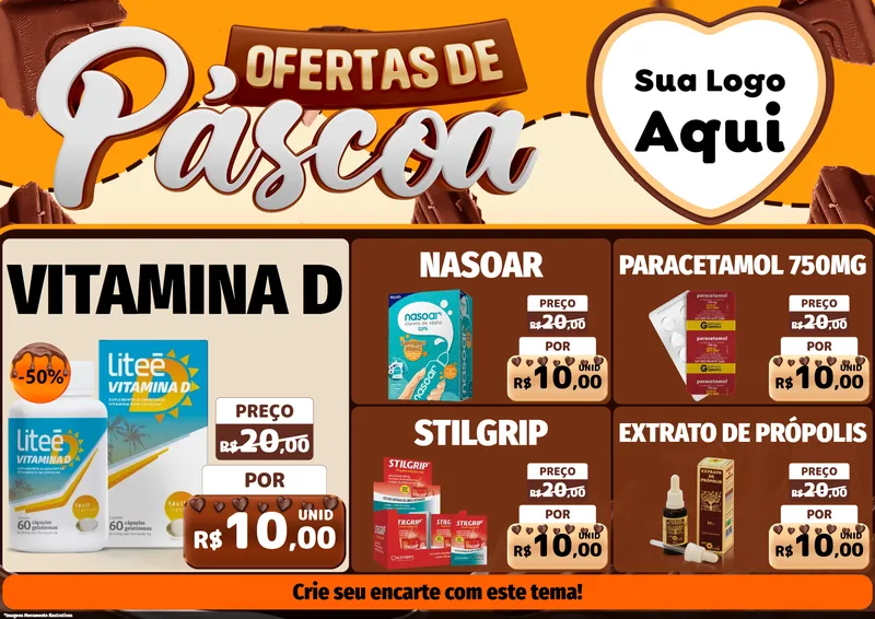 Modelo de Encarte para Encarte A4 Horizontal com o tema Ofertas de Páscoa para Farmácia