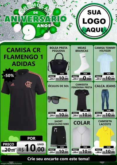 Modelo de Encarte para Encarte A4 Vertical com o tema Promoção de Aniversário - 9 Anos para Roupas e acessórios