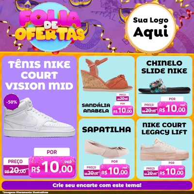 Modelo de Rede Social para Feed Facebook com o tema Folia de Ofertas para Calçados