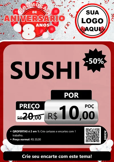 Modelo de Cartaz para Cartaz A4 Vertical com o tema Promoção de Aniversário - 8 Anos para Comida japonesa