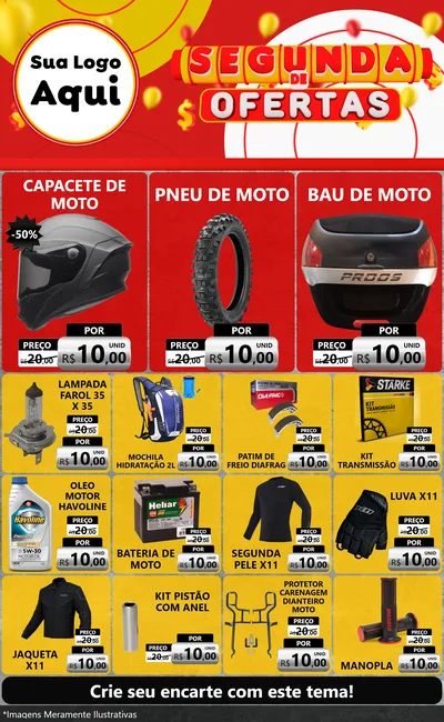 Modelo de Encarte para Encarte Grande com o tema Segunda de Ofertas para Moto peças