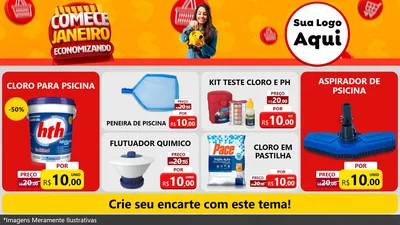 Modelo de TV para TV Horizontal com o tema Comece Janeiro Economizando para Produtos para Piscina