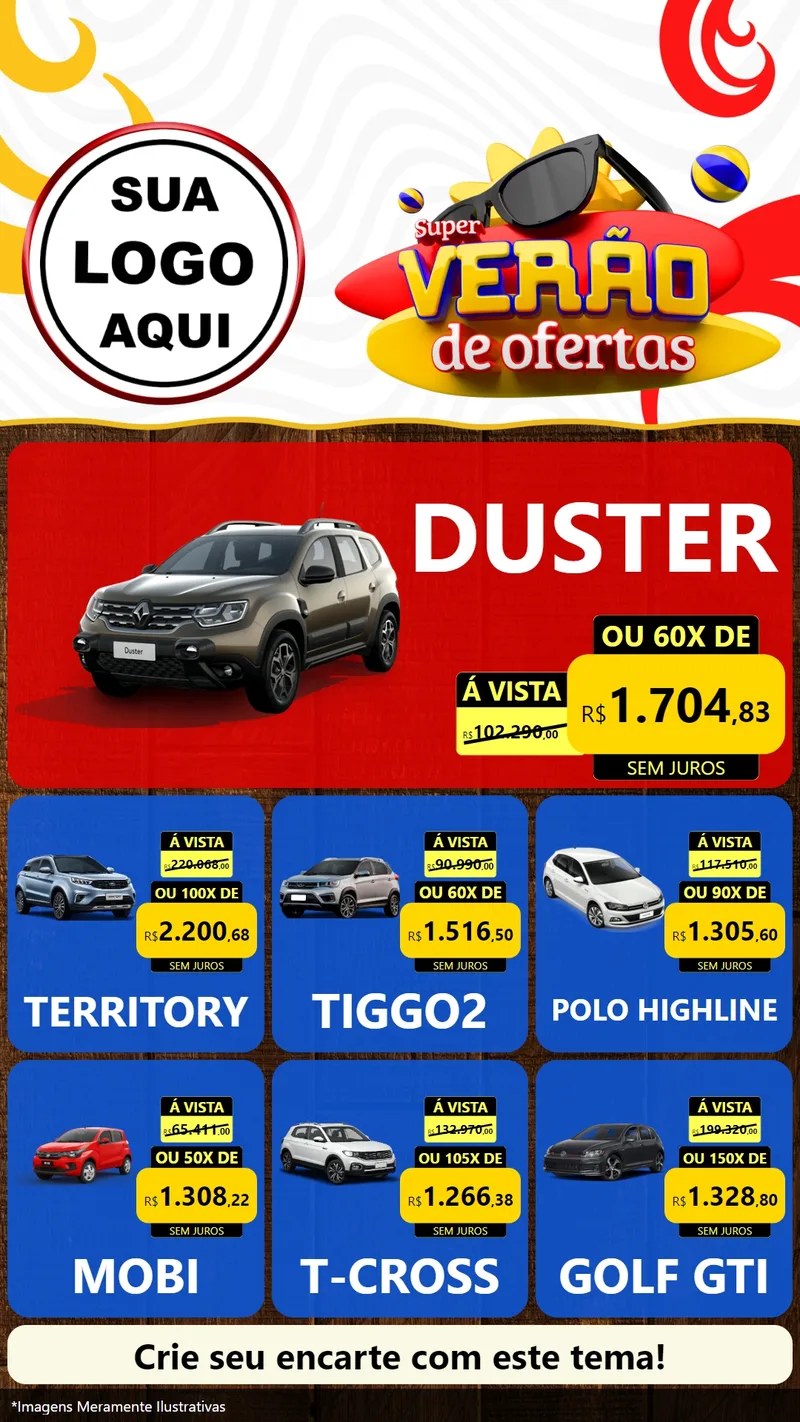Modelo de Rede Social para Stories com o tema Super Verão de Ofertas para Concessionaria de Carros