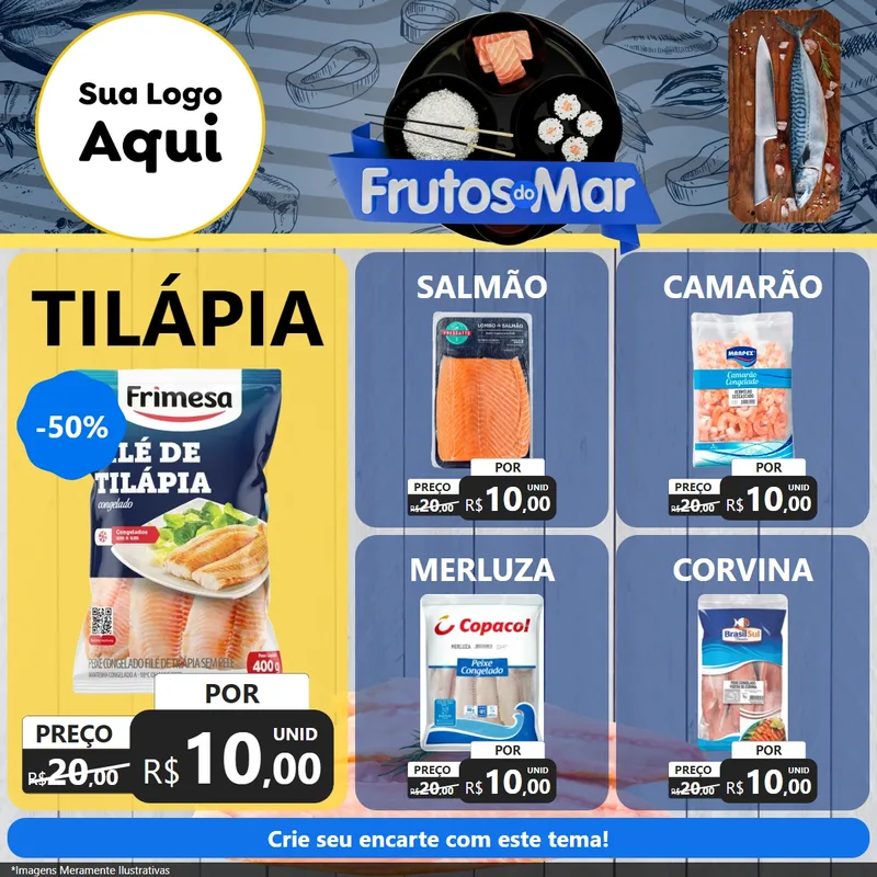 Modelo de Rede Social para Feed Facebook com o tema Frutos do Mar para Peixaria