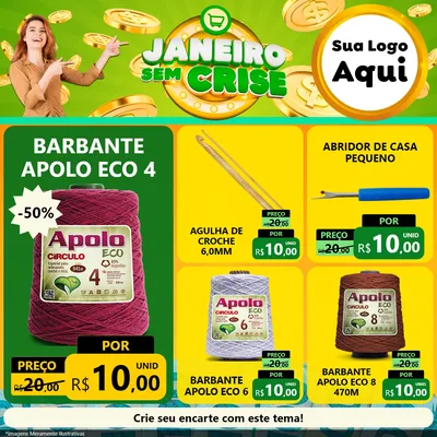 Modelo de Rede Social para Feed Facebook com o tema Janeiro Sem Crise para Armarinho e Aviamentos