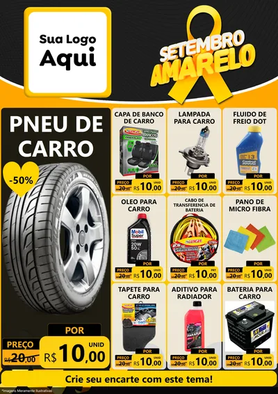 Modelo de Encarte para Encarte A4 Vertical com o tema Setembro Amarelo para Auto peças