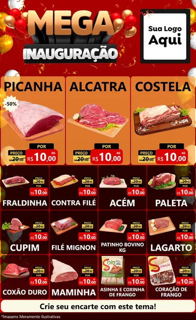 Modelo de Encarte para Encarte Grande com o tema Mega Inauguração para Açougue