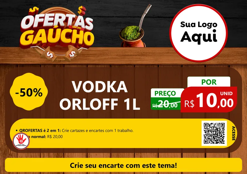 Modelo de Cartaz para Cartaz A4 Horizontal com o tema Ofertas Dia do Gaúcho para Distribuidora de bebidas