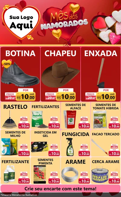 Modelo de Encarte para Encarte Grande com o tema Mês dos Namorados para Agropecuária