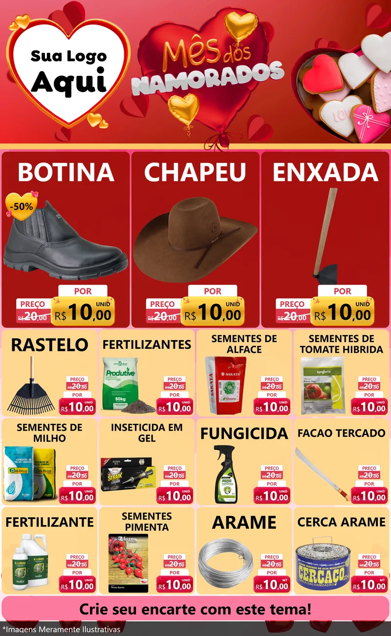 Modelo de Encarte para Encarte Grande com o tema Mês dos Namorados para Agropecuária