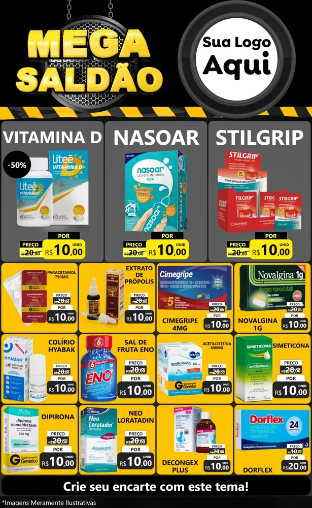Modelo de Encarte para Encarte Grande com o tema Mega Saldão para Farmácia