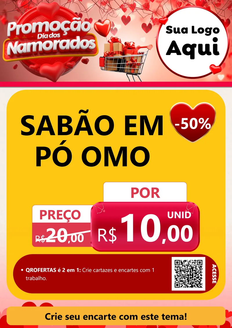 Modelo de Cartaz para Cartaz A4 Vertical com o tema Promoção Dia dos Namorados para Produtos de Limpeza