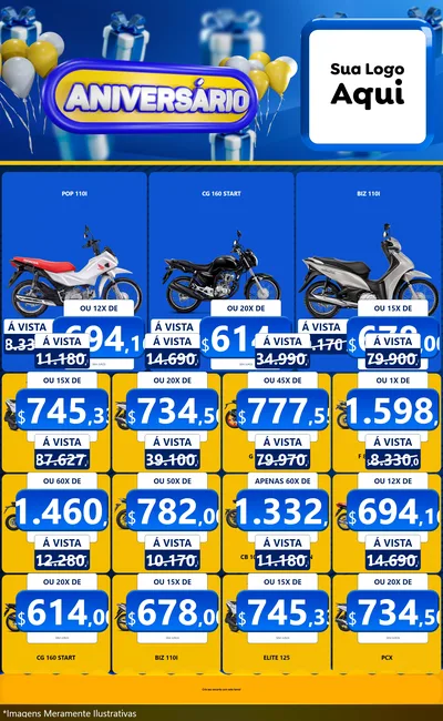 Modelo de Encarte para Encarte Grande com o tema Aniversário para Concessionaria de Motos