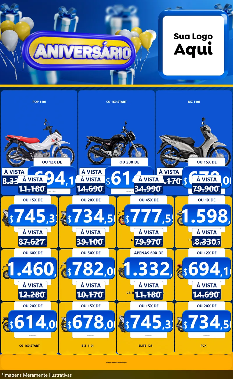 Modelo de Encarte para Encarte Grande com o tema Aniversário para Concessionaria de Motos