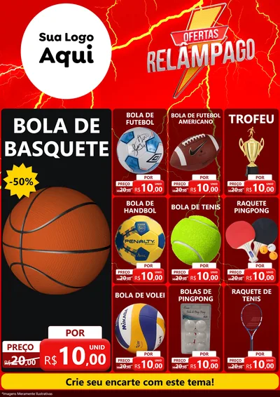 Modelo de Encarte para Encarte A4 Vertical com o tema Ofertas Relâmpago para Artigos Esportivos